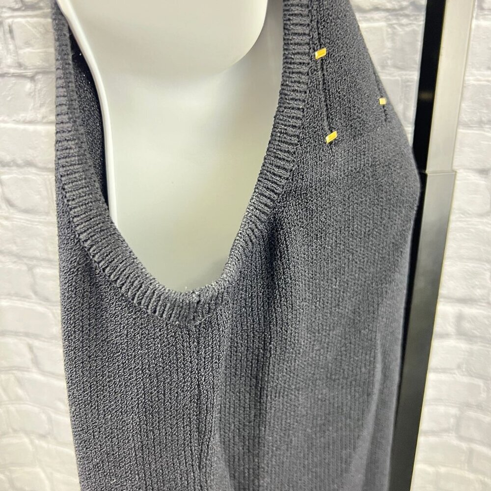 St John Black Santana Knit Sleeveless Shell Tank Blouse  M paillettes Snap Neck - Picture 2 of 7